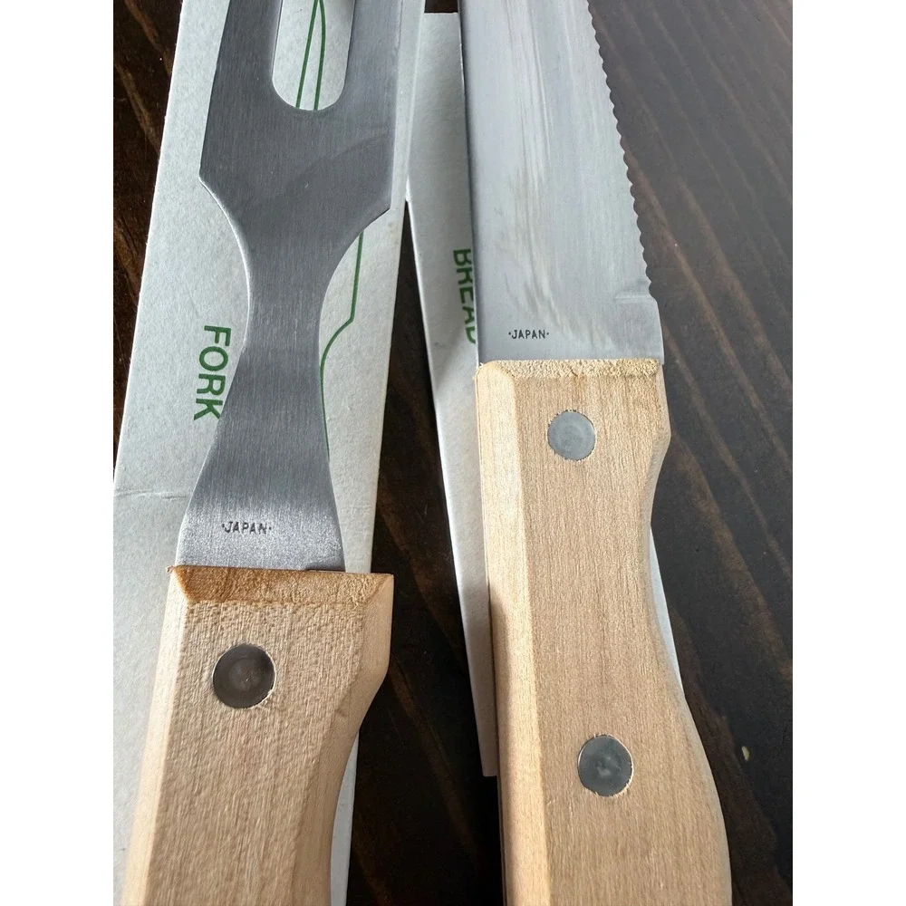 Chef's Collection Stainless Steel Carving Set Wood Handle Bread Knife Meat Fork